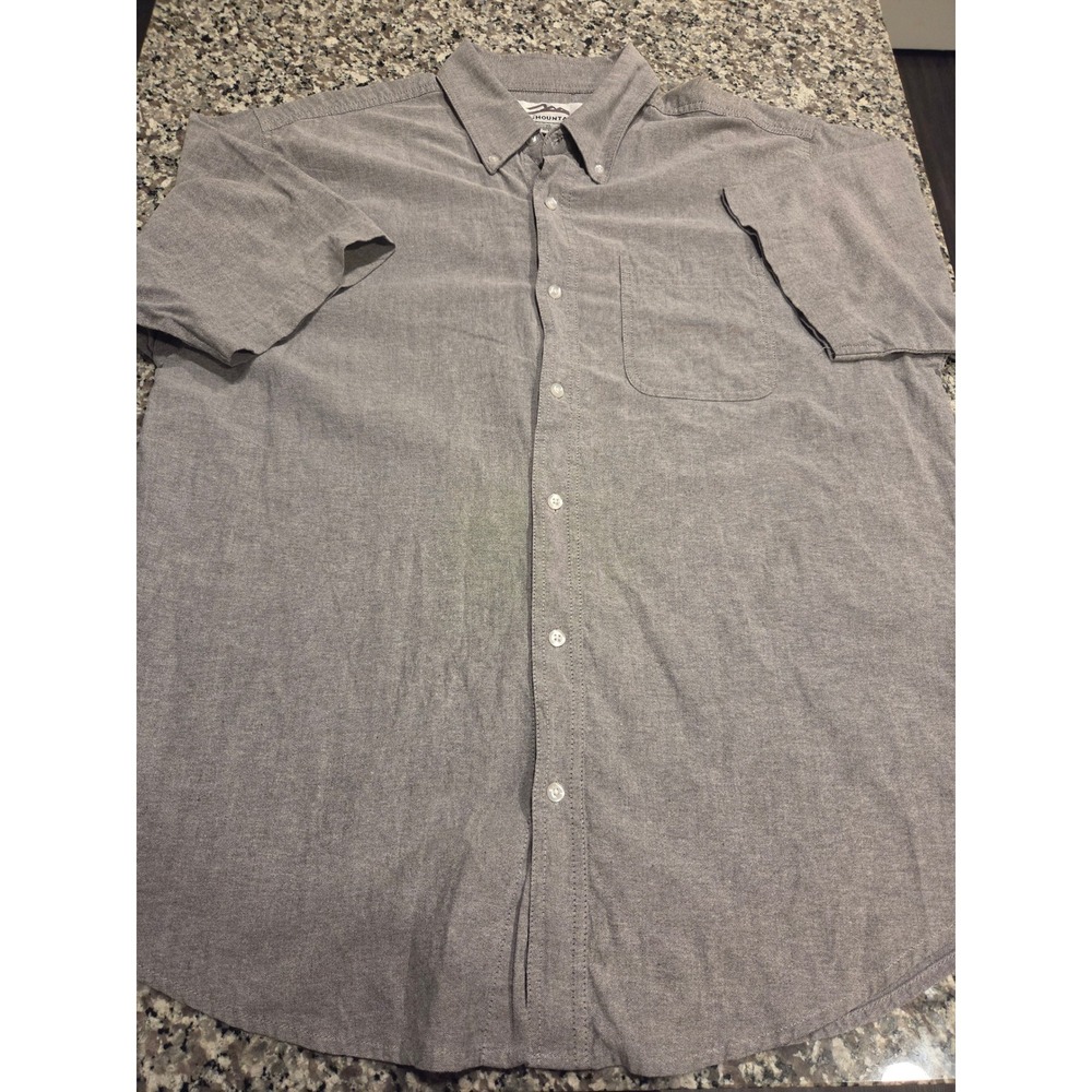Tri-Mountain Mens XL Short Sleeve Button Down Shirt Gray Heather Cotton Blend
